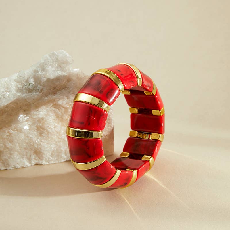 B25170 Bold Tiled Polyresin Stretch Bangle Bracelet