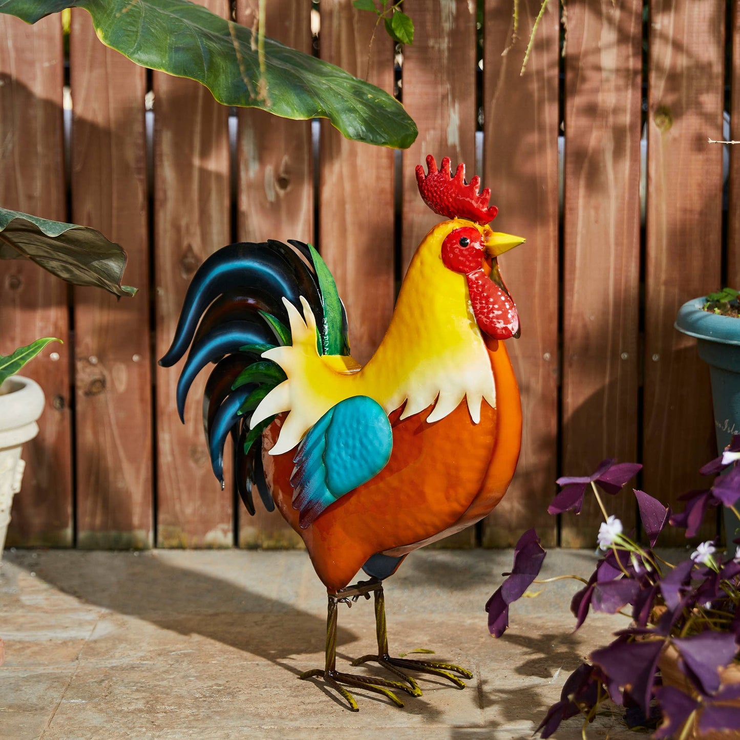 21 in H Metal Standing Rooster Garden Statue