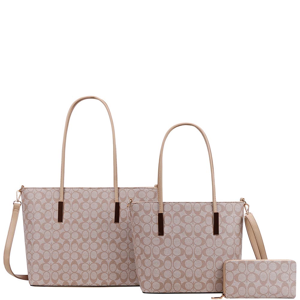 3In1 Oval Tote W Matching Bag Wallet Set XFT-8233S