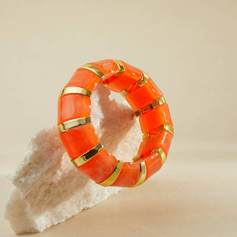 B25170 Bold Tiled Polyresin Stretch Bangle Bracelet
