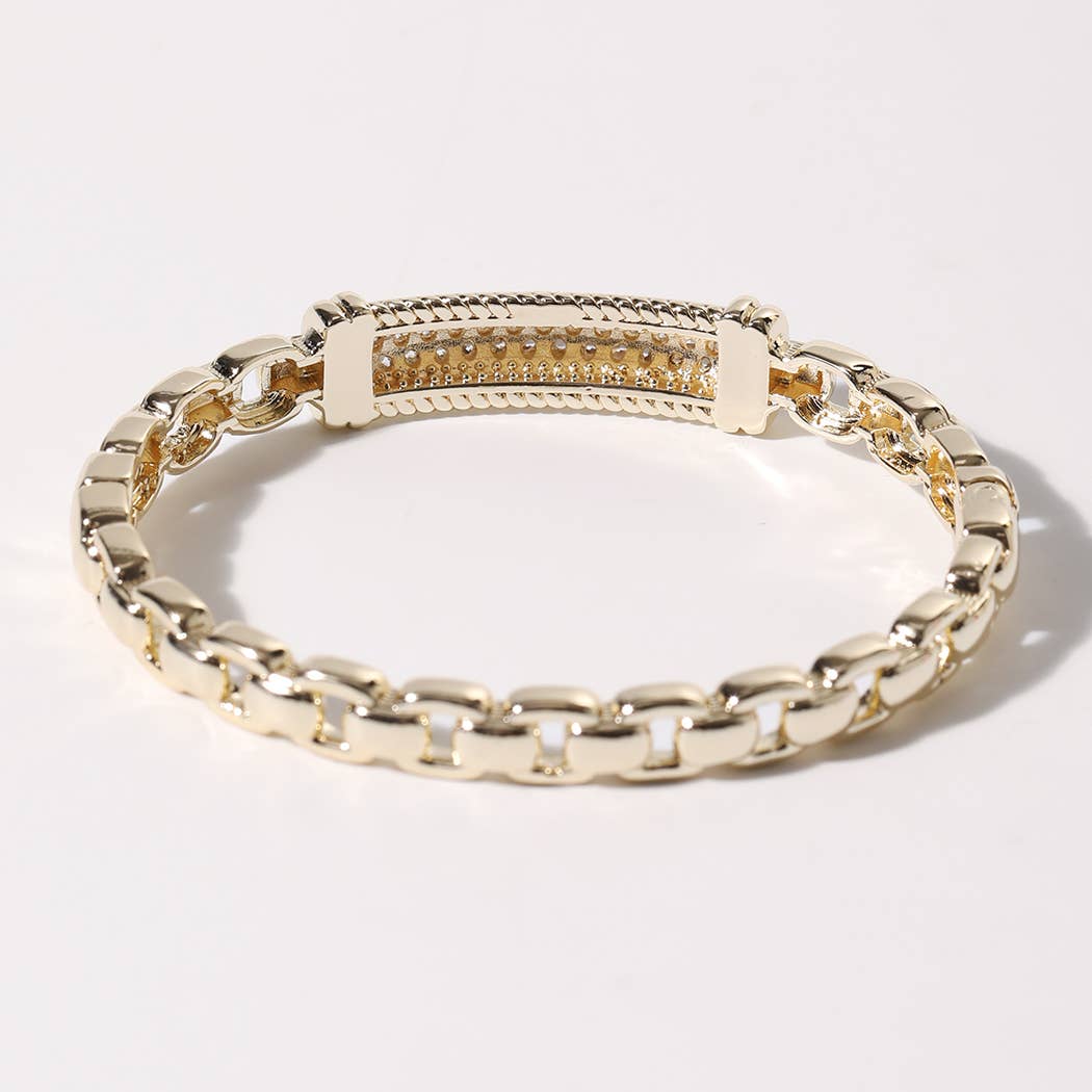 Gold CZ Pave Bar Link Bracelet