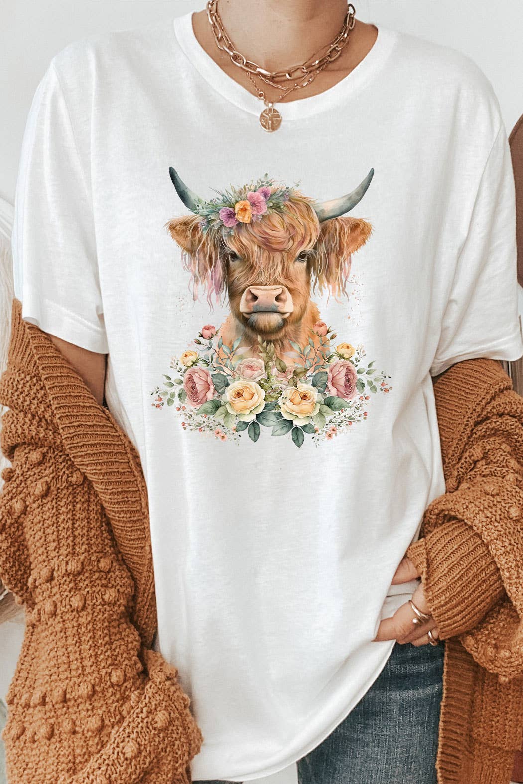 Floral Garden Baby Highland Cow Graphic Tee