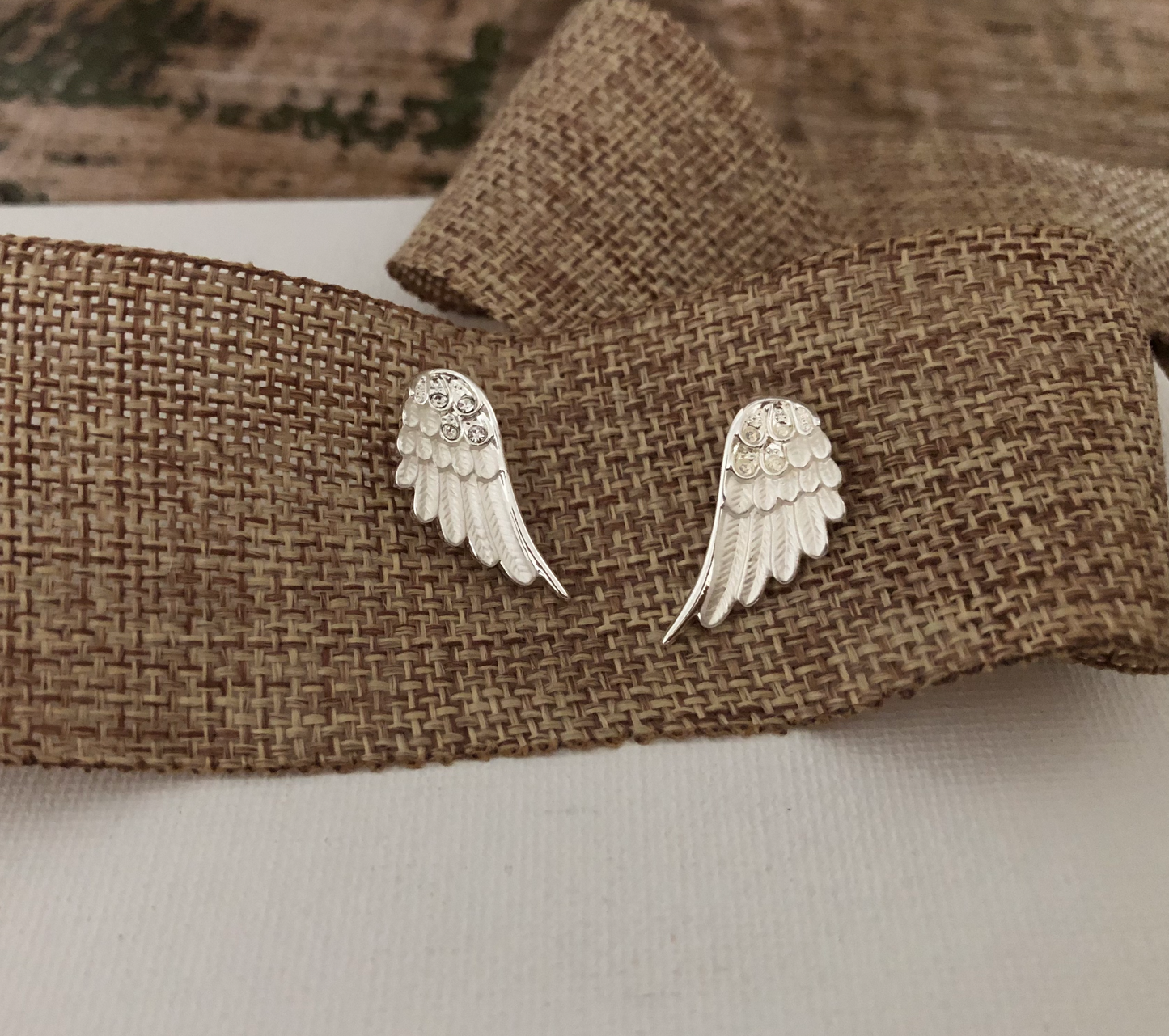 Angel Wing Earrings, Petite / Post on CARD/Jewelry