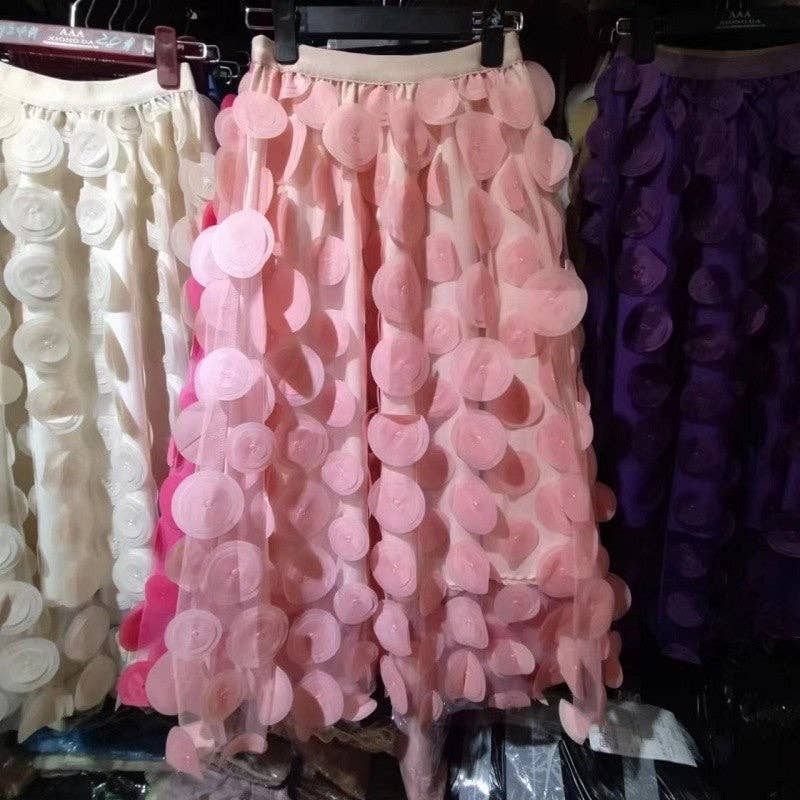 Women's High Waist Embroidered Polka Dot Midi Tulle Skirt