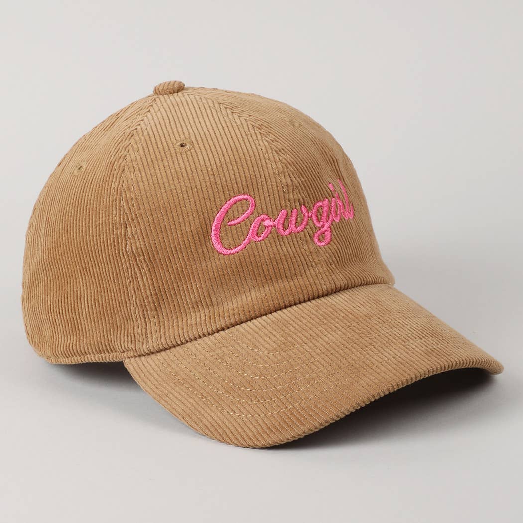 Cowgirl Text Solid Color Corduroy Baseball Cap