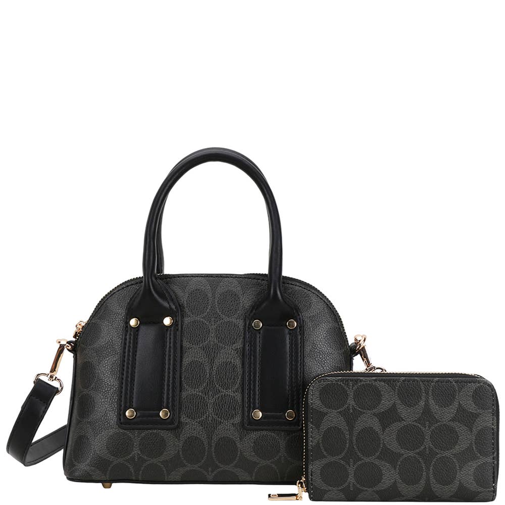 2In1 Oval Printed Handle Satchel W Wallet Set QFT-1366A