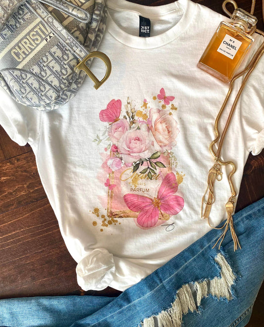 Floral Couture Pink Fashion Graphic Tee, T-shirt, Tank