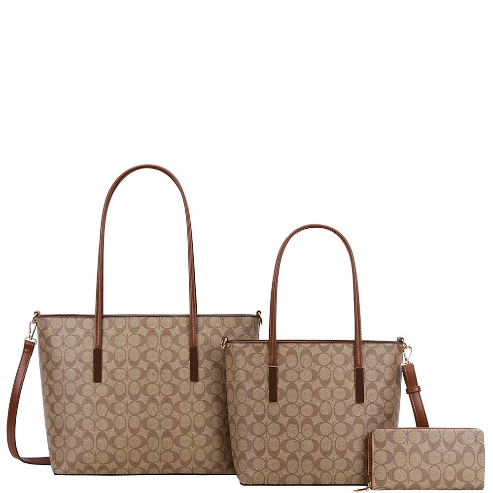 3In1 Oval Tote W Matching Bag Wallet Set XFT-8233S