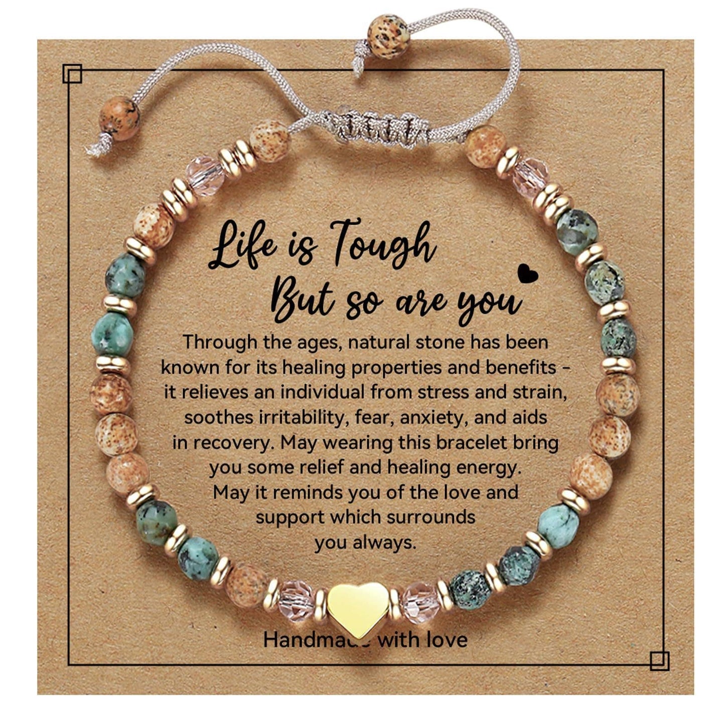 Natural Stone Bead Heart Bracelet