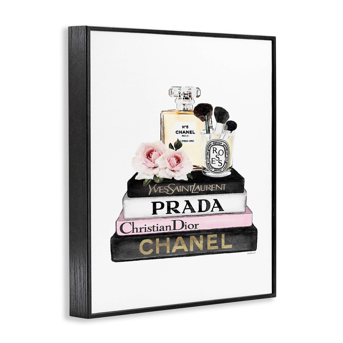 Fashion Designer Flower Bookstack Watercolor Framed Giclee