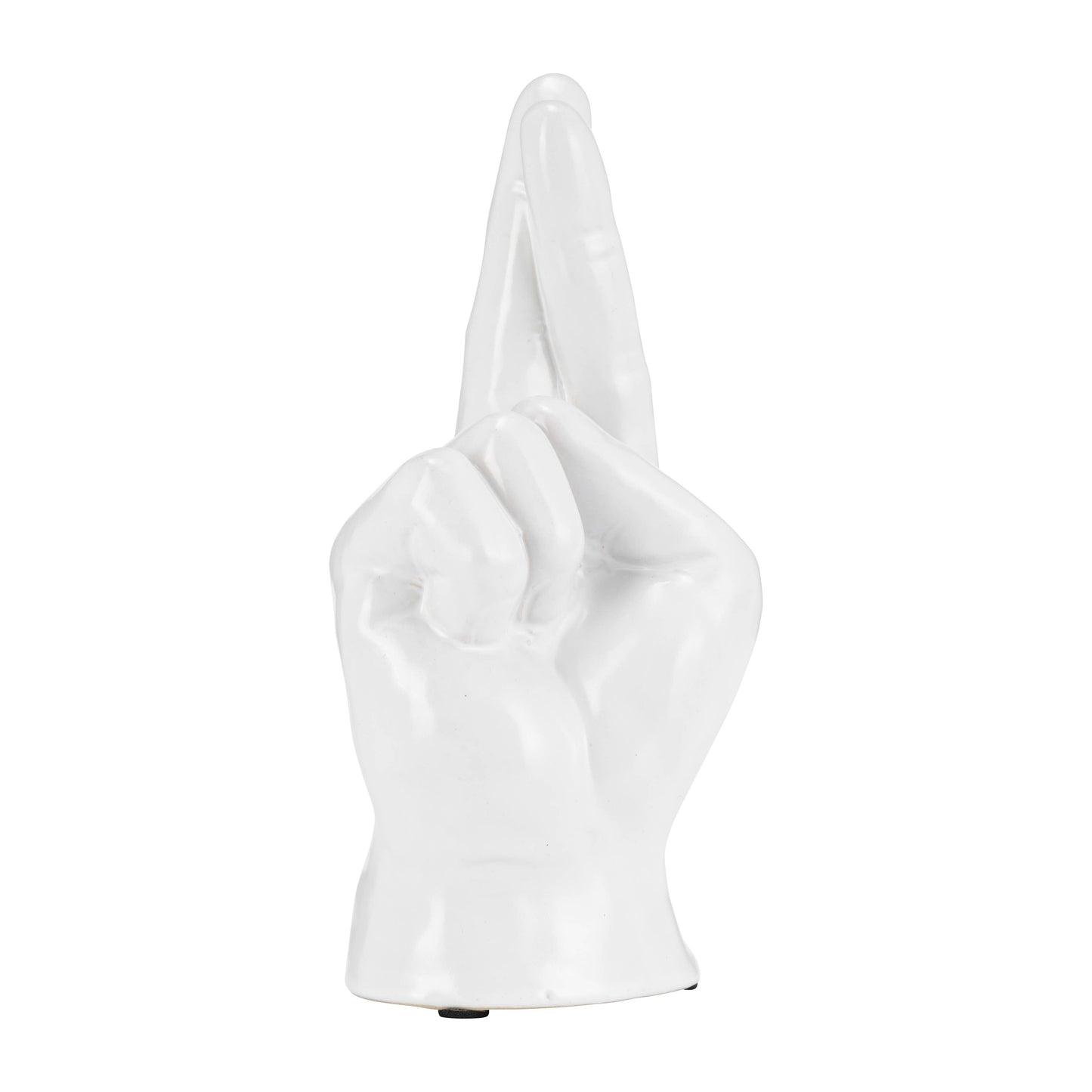 White 8 in. Ceramic Crossing Fingers Signal Hand Sculpture
