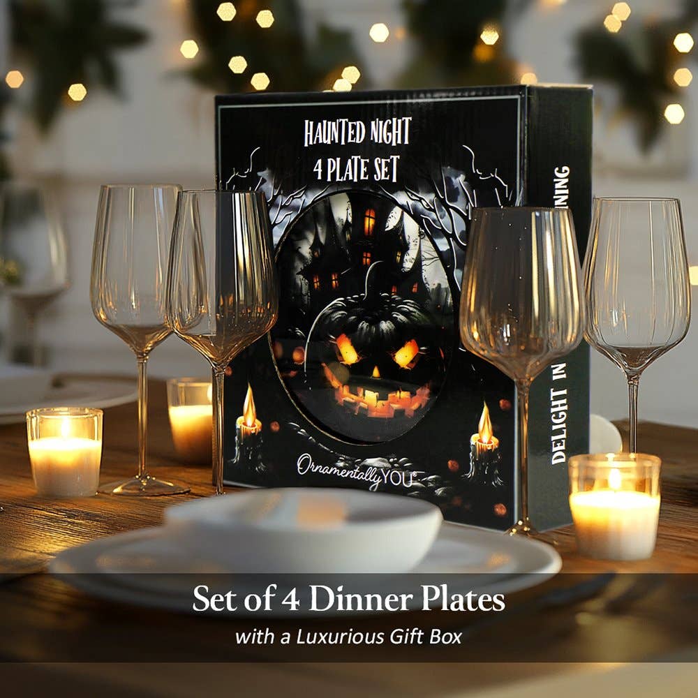 Haunted Night Set of 4 Plates, Black Halloween Tableware
