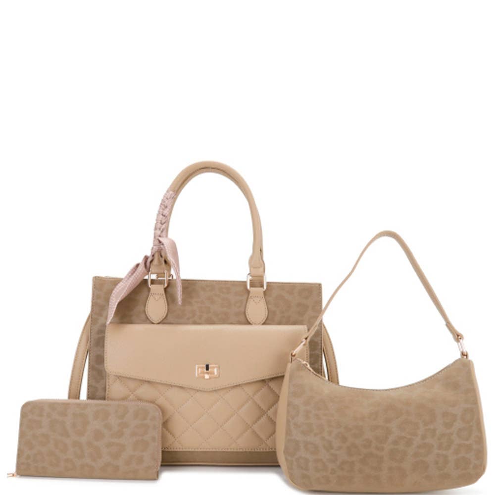 3 IN 1 QUILTED LEOPARD PRINT TOTE   SHOULDER BAG WA, L 1897