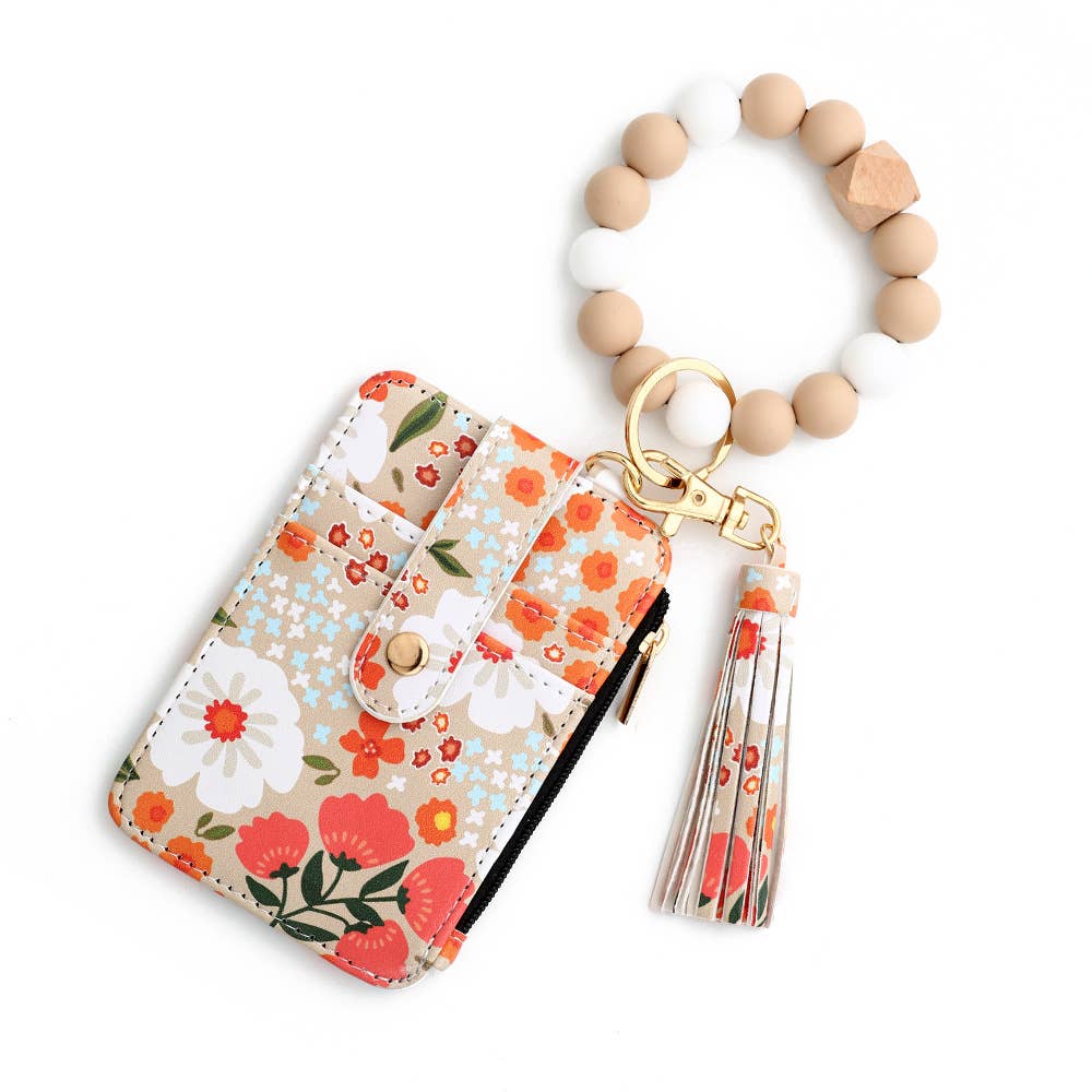 Bracelet Floral Print Card Slot Wallet Keychain