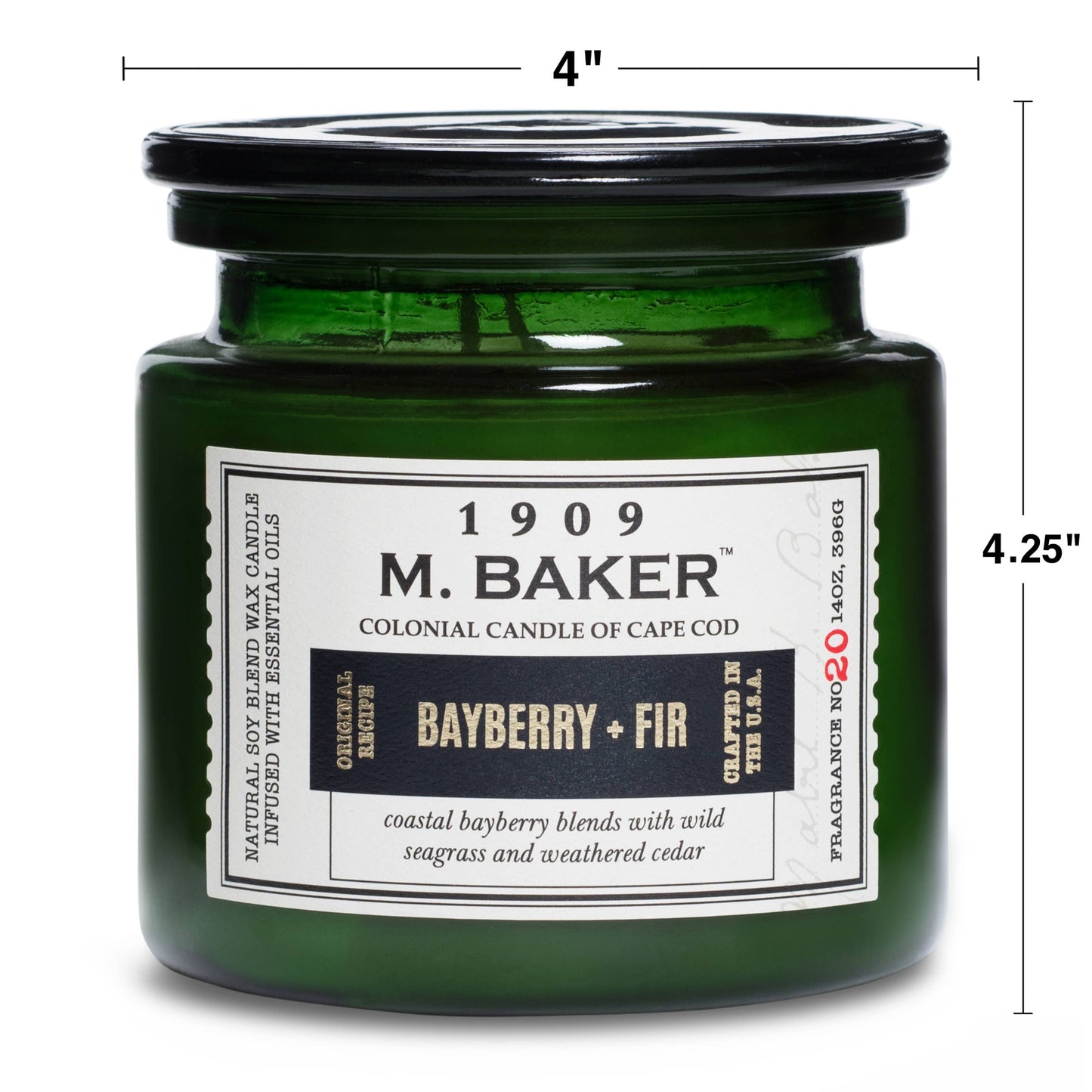 M Baker Bayberry & Fir Scented Candle, Soy Blend, 14oz