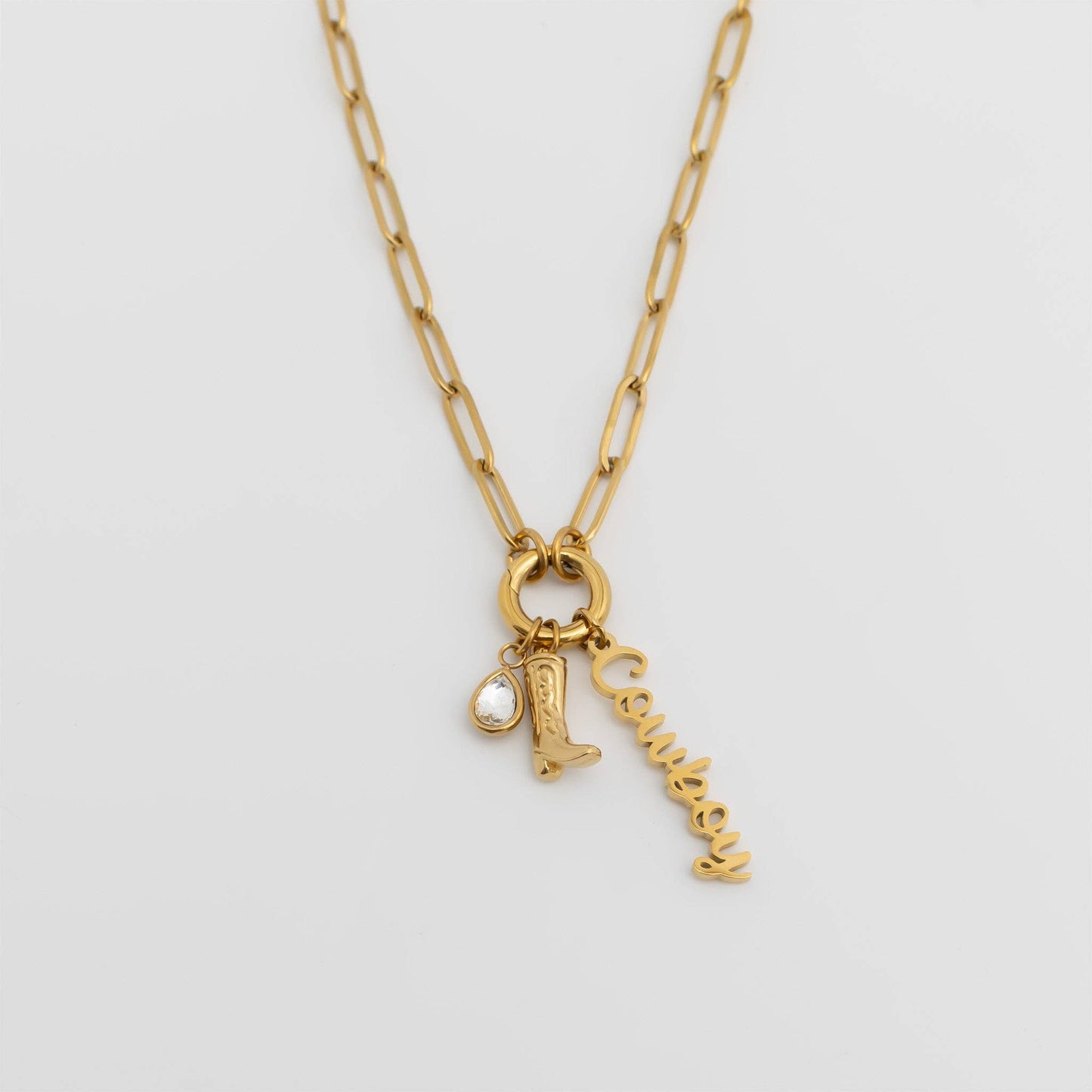 Gold Stainless Steel Cowboy Charm Holder Necklace Gift Set