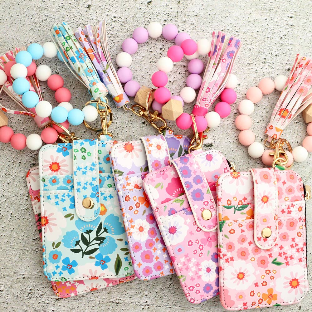 Bracelet Floral Print Card Slot Wallet Keychain