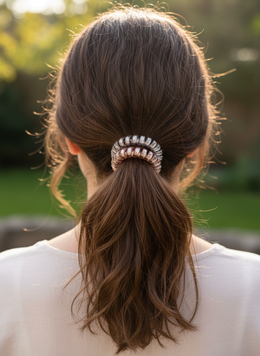 6 Pk No-Crease Spiral Coil Hair Ties Set - Rose Gold & Pink