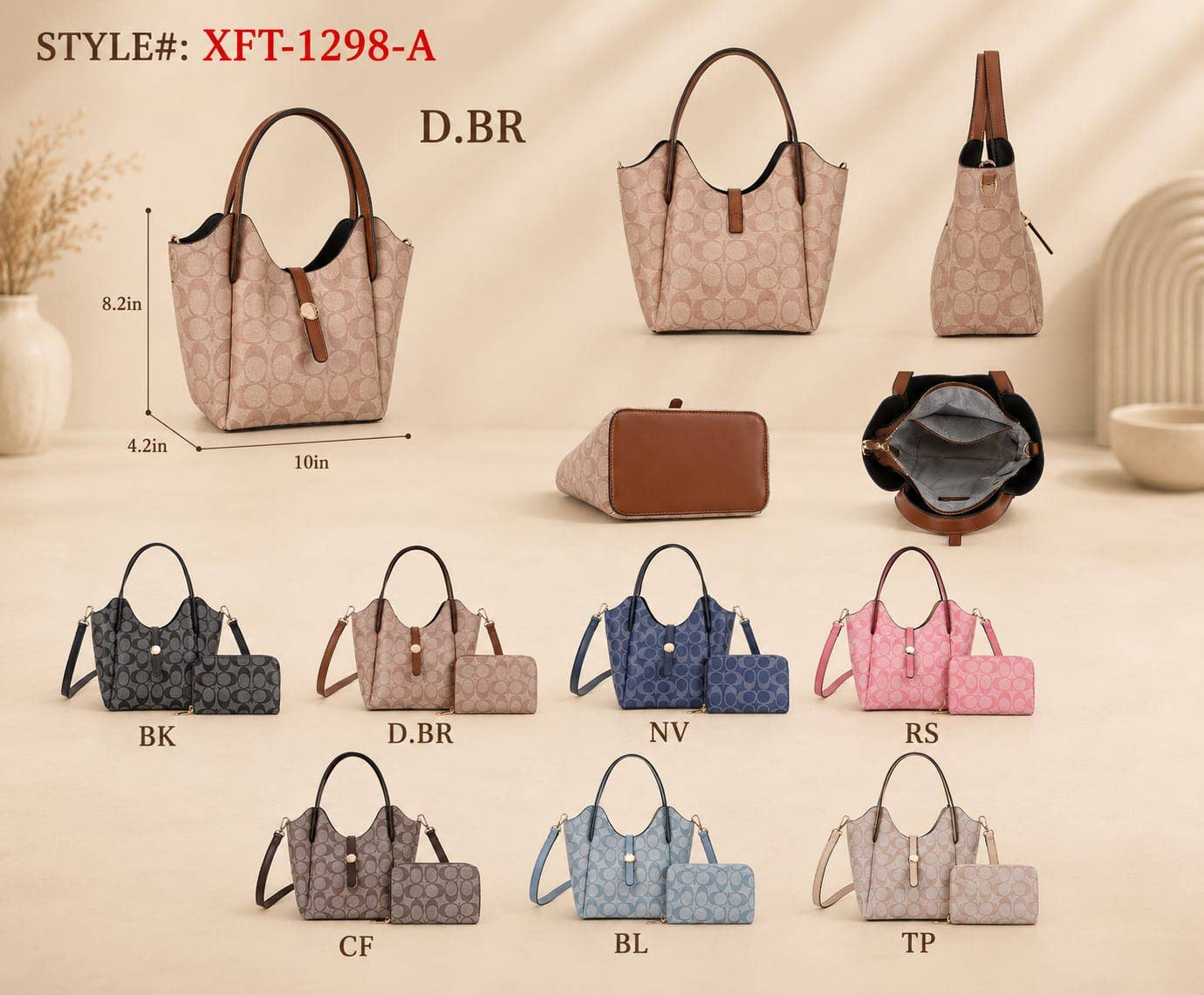 XFT-1298-A Designer-Inspired Monogram Tote Bag & Wallet
