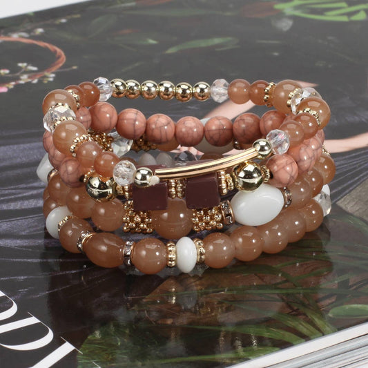 MULTI-LAYERED MARBLED BEADED ELASTIC CORD BRACELET_CWAJE2224