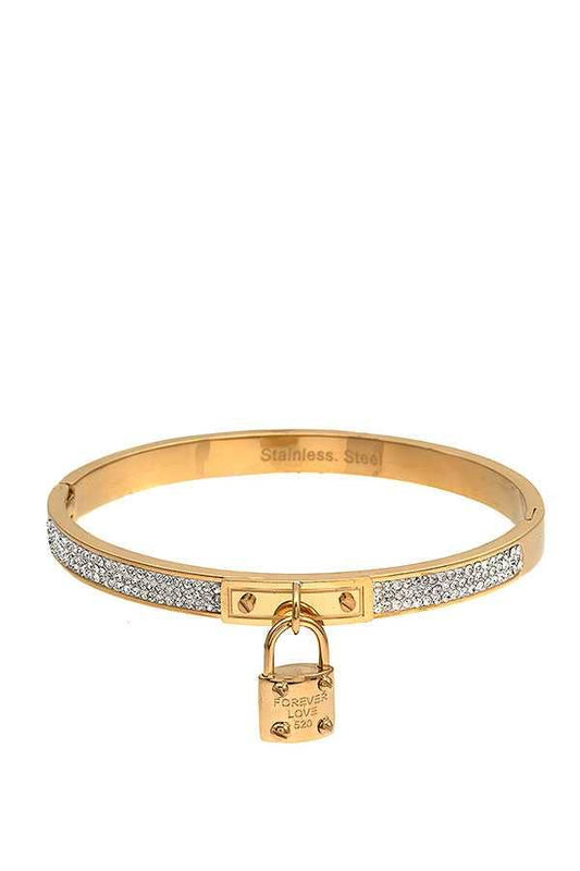 LOCK CHARM CRYSTAL GEM PAVE BANGLE BRACELET 387