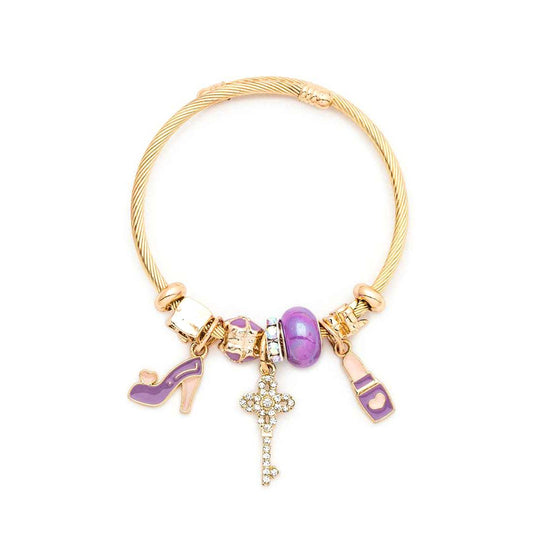Heels And Lips Tick Mix Charm Cable Bracelet