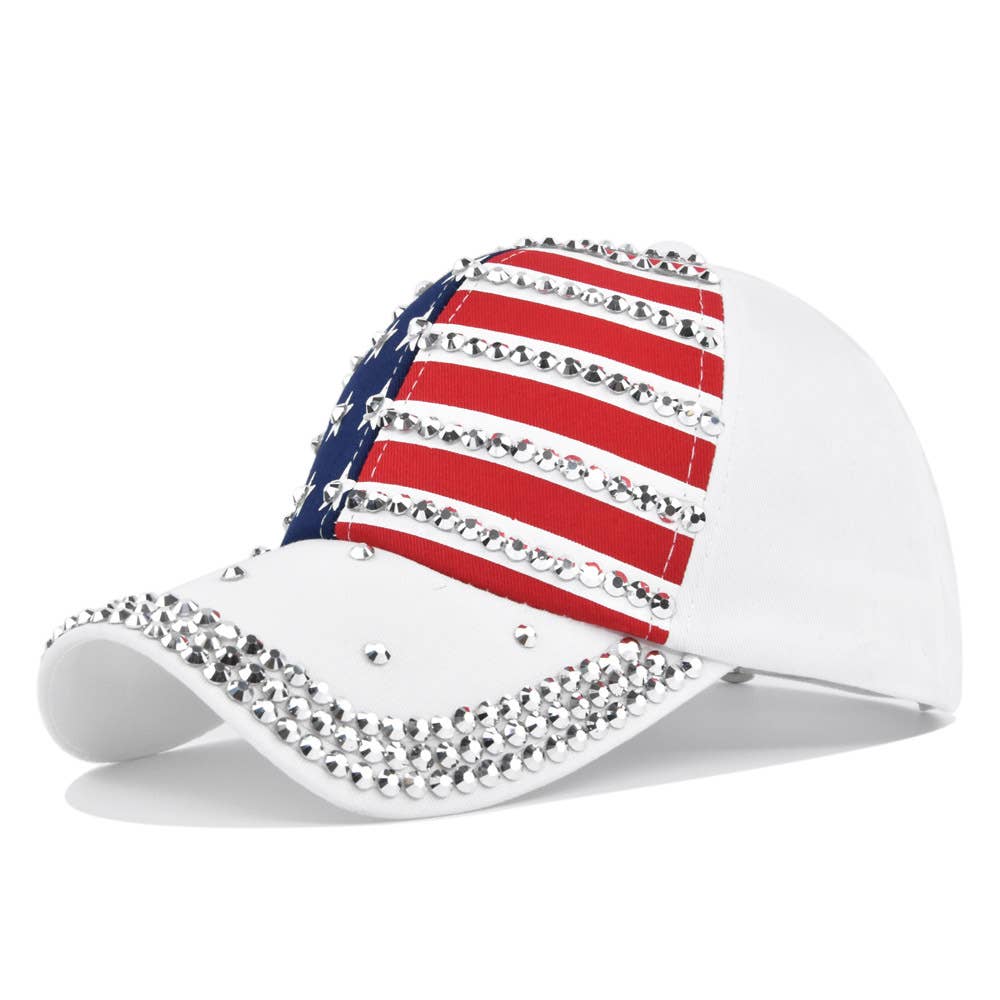Fourth of July American flag rhinestones baseball cap