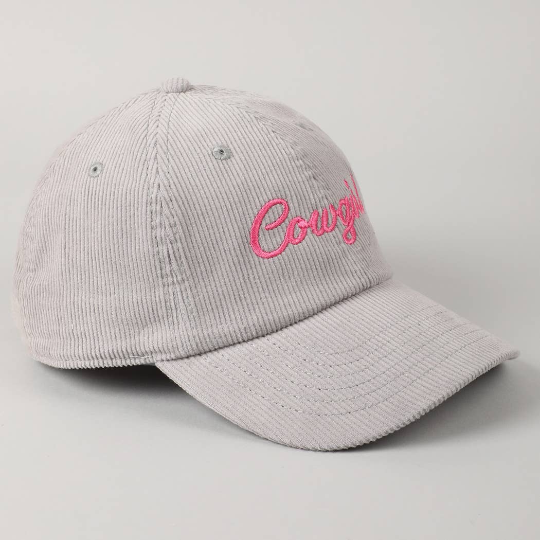 Cowgirl Text Solid Color Corduroy Baseball Cap