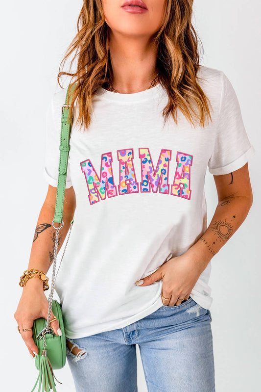 LDC MAMA Leopard Embroidered Crew Neck Graphic Tee