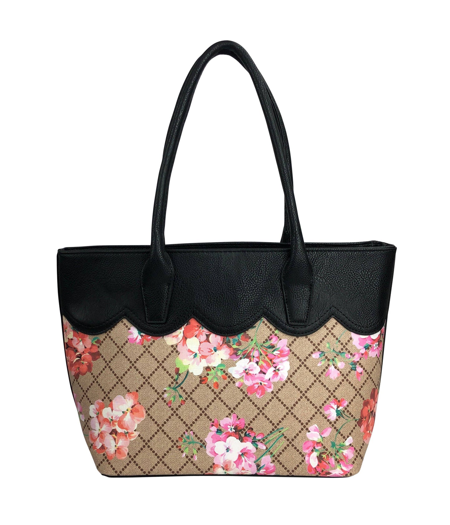 7356 Floral Print Two Color Faux Leather Bag