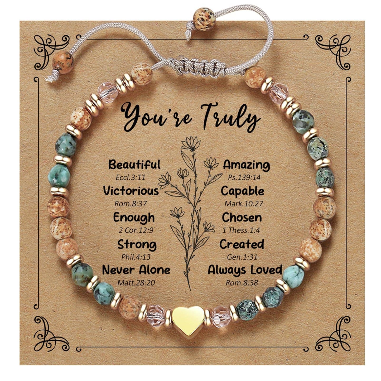 Natural Stone Bead Heart Bracelet