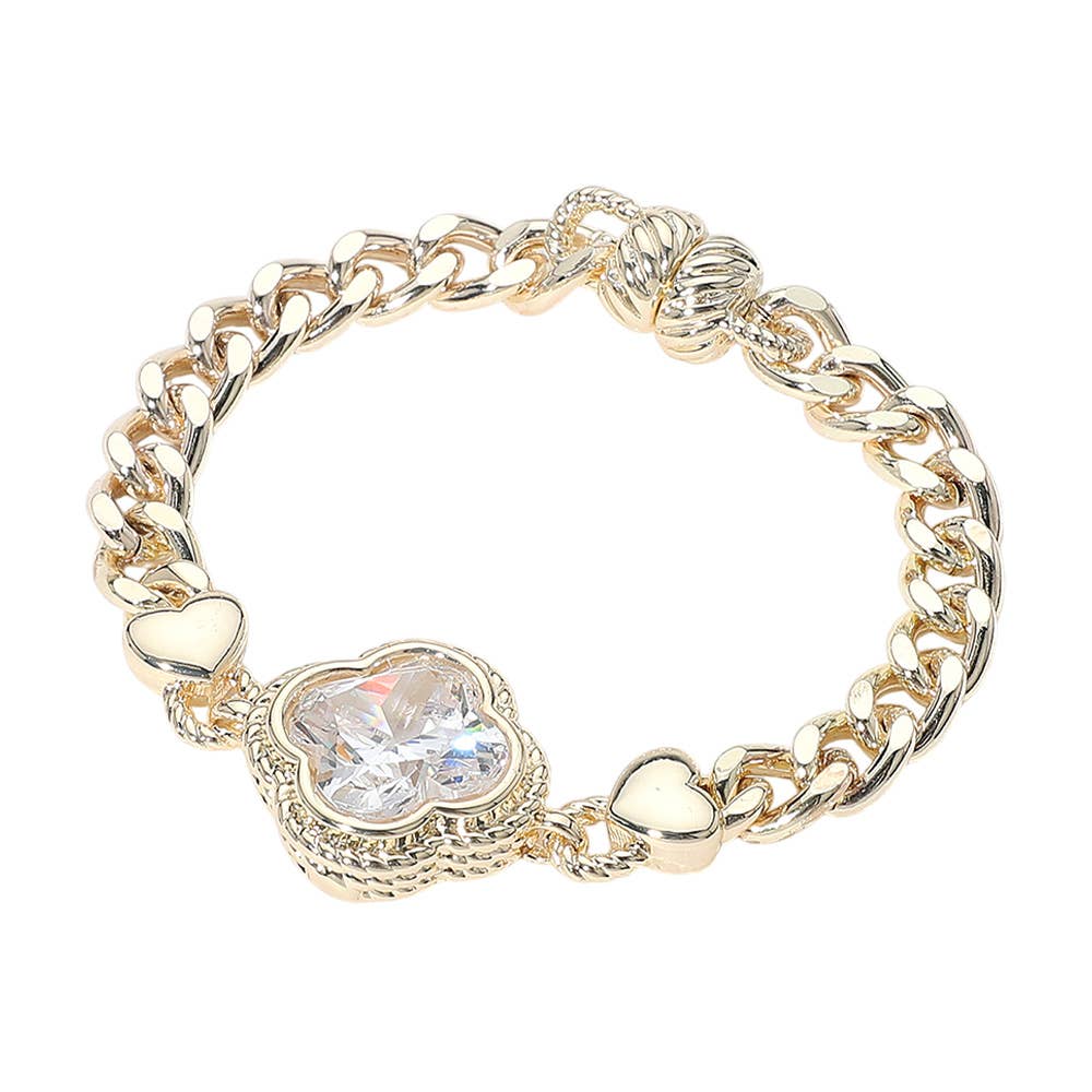 14K Gold Plated CZ Quatrefoil Stone Pointed Magnetic Bracele