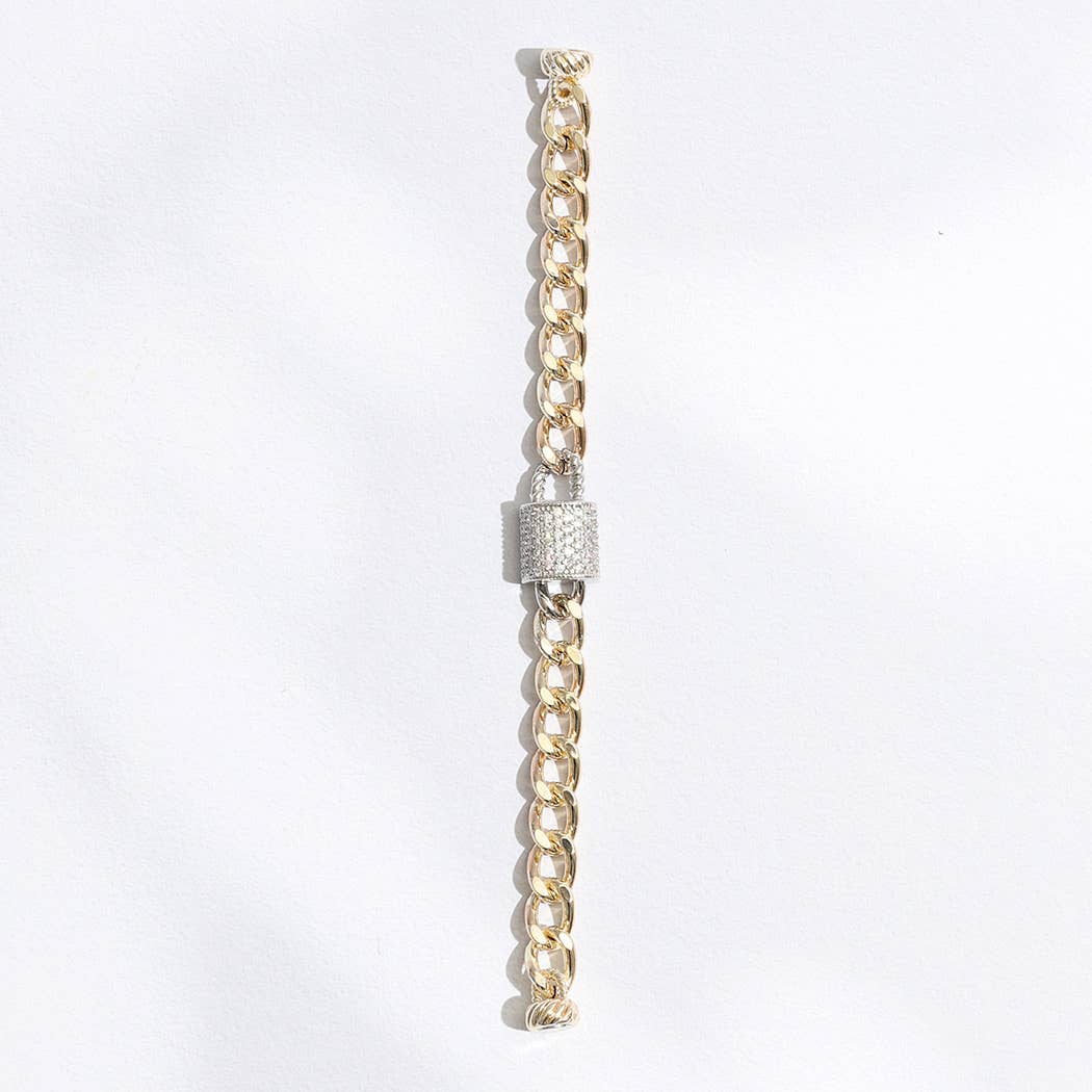 CZ Half Cylinder Charm Linked Chain Bracelet