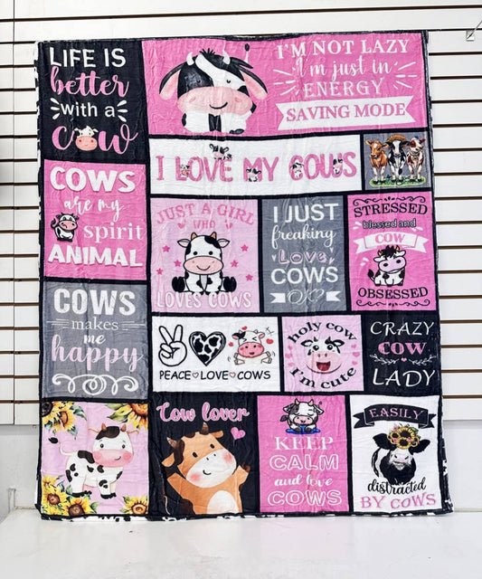COW PRINT FLANNEL BLANKET