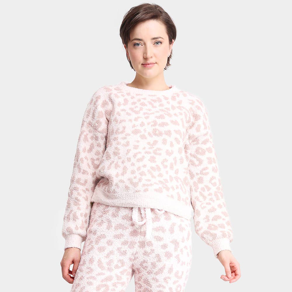 Leopard Patterned Soft Loungewear Sweater Top