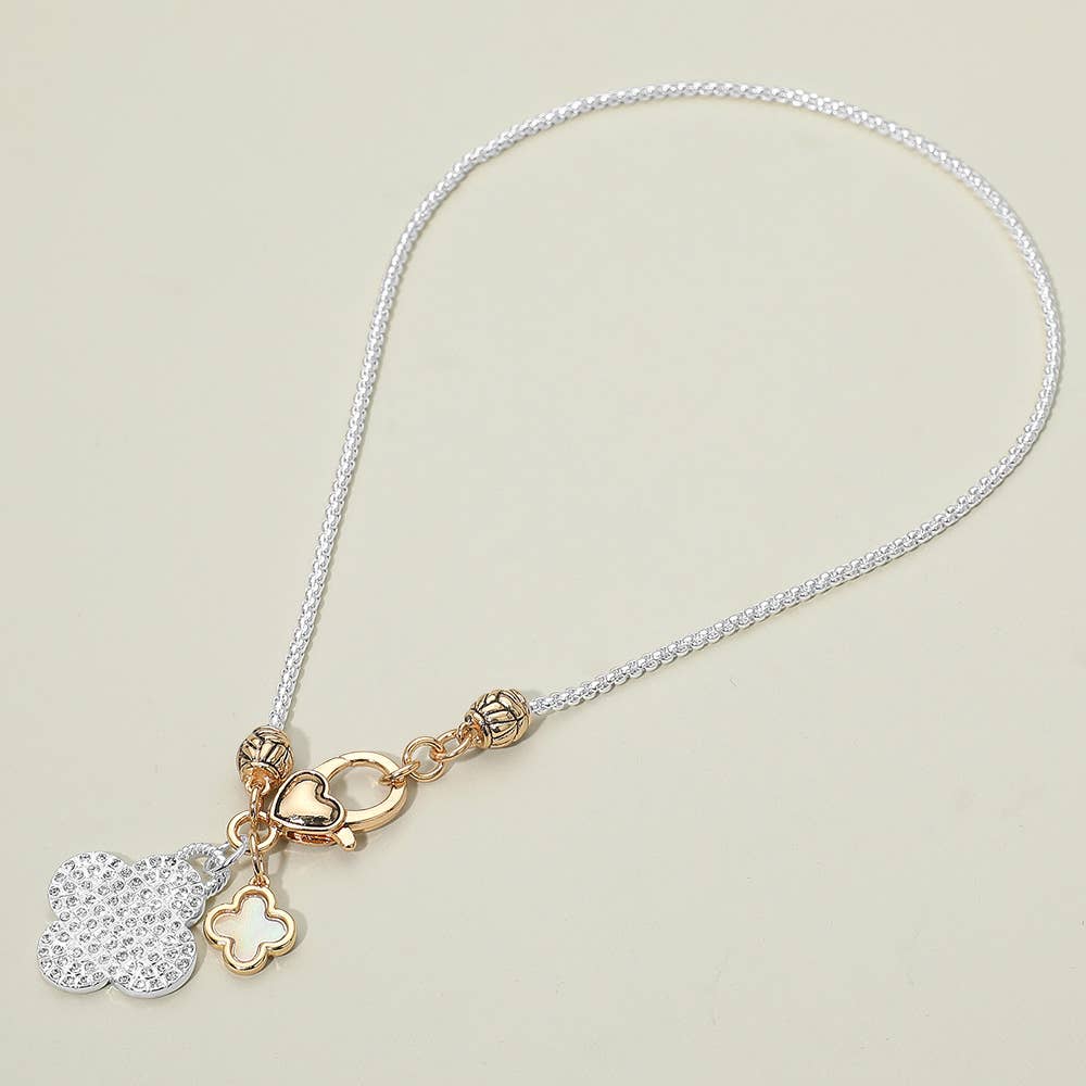 Stone Paved Mother of Pearl Quatrefoil Pendants Necklace