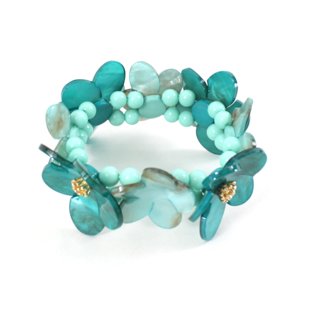B26001 Bold Acrylic Flower Motif Beaded Stretch Bracelet