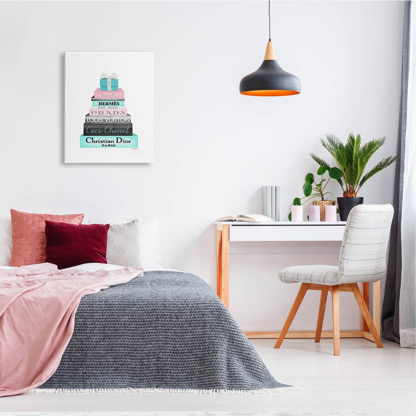 High Fashion Bookstack Pink with Blue Box and Bow Canvas