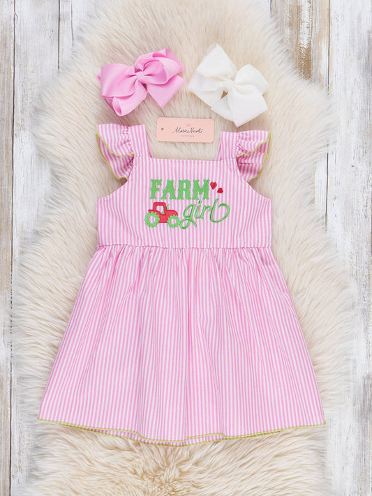 Striped Farm Girl Embroidered Ruffle Dress