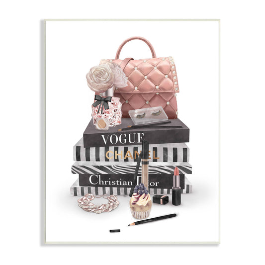 Fashion Bookstack Purse Perfume Pink Glam Design Wall Plaque