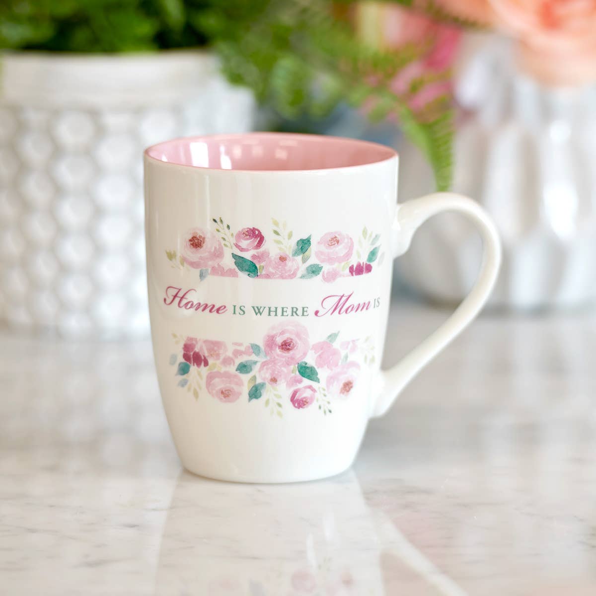 Home Is Where Mom Is Pink Peony Ceramic Coffee Mug