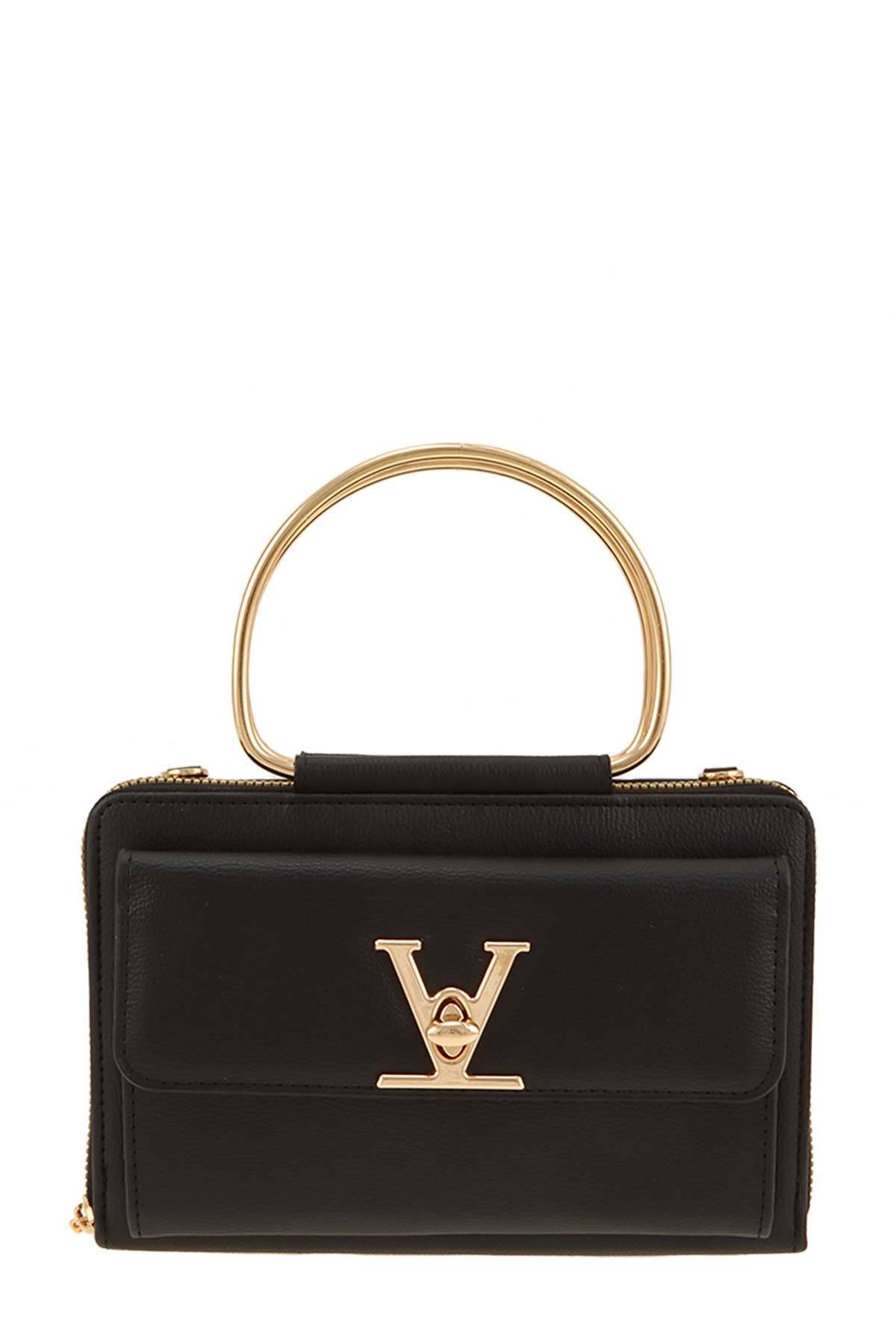 Rectangular Bag with V Accent and Metal Handle