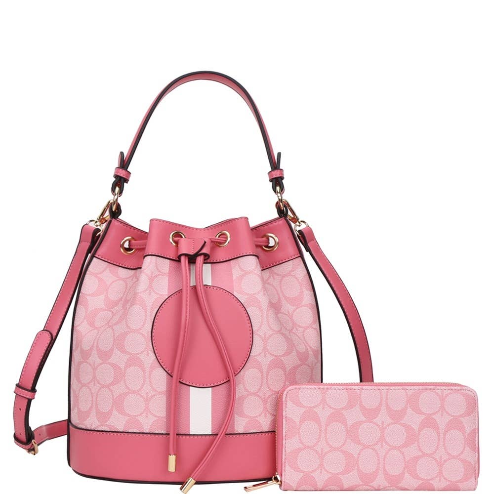 2 In 1 Oval Print Bucket Bag Set