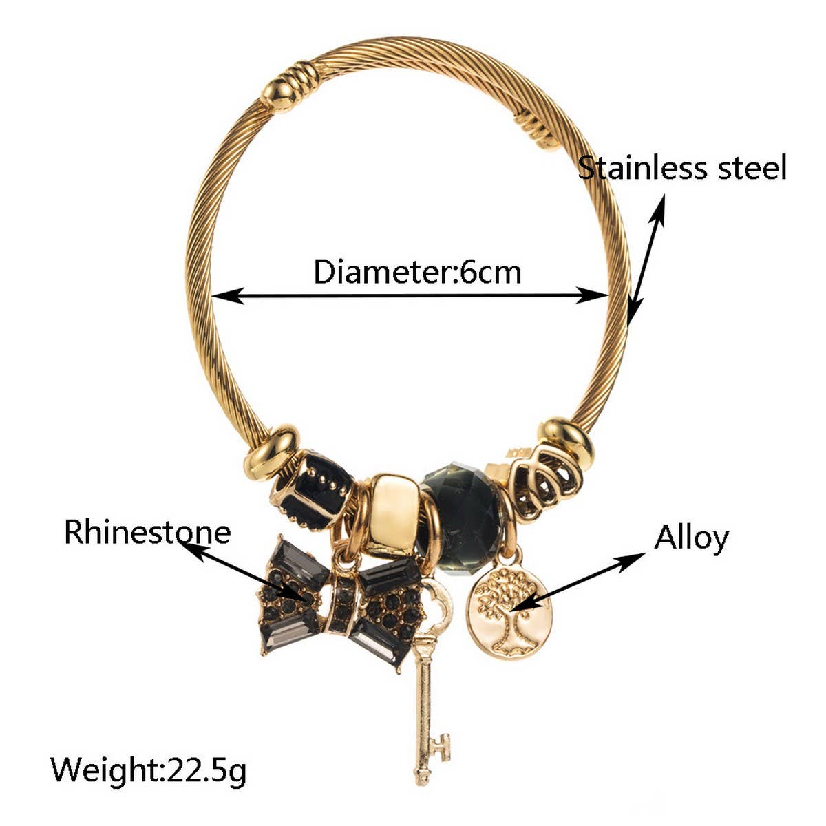 Gold Crystal Bow Charm Bracelet for Women_CWMM8471