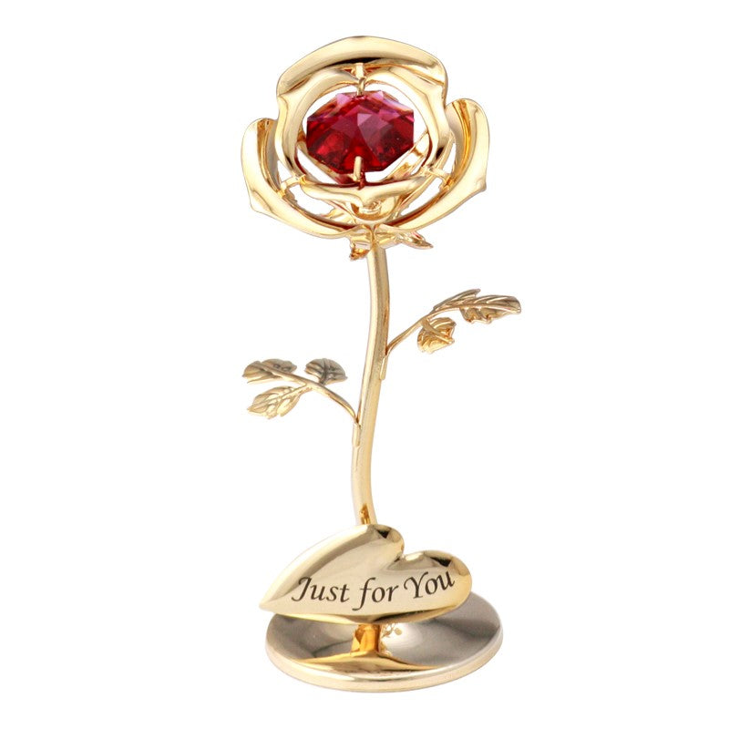24K GOLD PLATED ROSE/"JUST FOR YOU" TABLETOP FREE STANDING/RED SWAROVSKI CRYSTAL