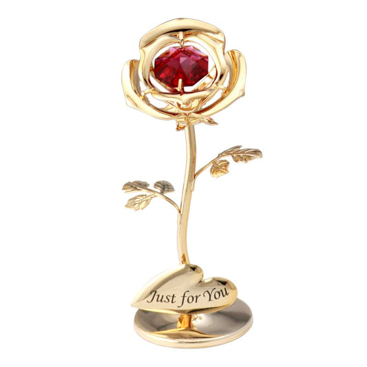 24K GOLD PLATED ROSE/"JUST FOR YOU" TABLETOP FREE STANDING/RED SWAROVSKI CRYSTAL