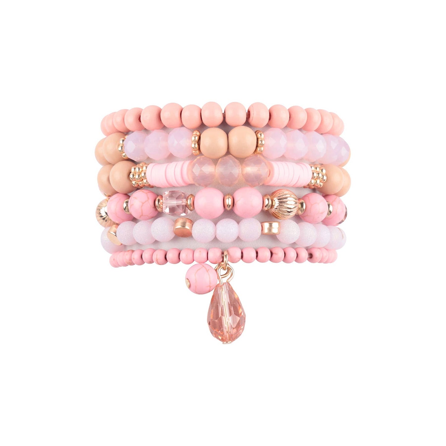 BEADS NATURAL STONE WOOD CHARM STRETCH BRACELET