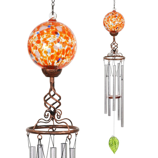Solar Orange Glass Ball Wind Chime