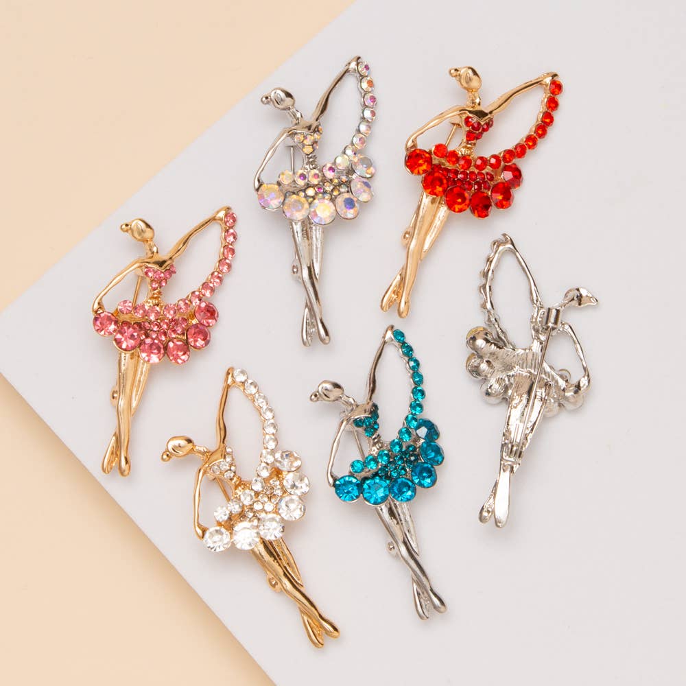 Rhinestone Ballerina Pin Brooch