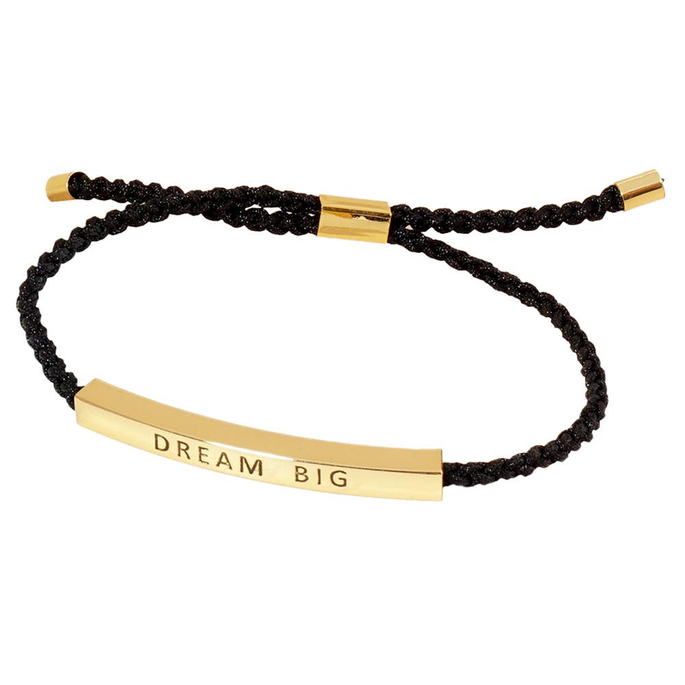 Gold Dipped DREAM BIG Message Bar Pointed Rope Adjustable Cinch Pull Tie Bracelet